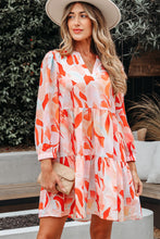 Load image into Gallery viewer, Orange Abstract Print Split Neck Long Sleeve Dress
