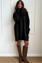 Load image into Gallery viewer, Black Solid Color Turtleneck Drop Shoulder Loose Sweater Dress
