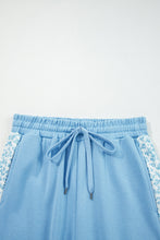 Load image into Gallery viewer, Beau Blue Floral Patchwork Drop Shoulder Pullover and Sweatpants Lounge Set
