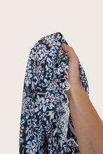 Load image into Gallery viewer, Blue Tribal Print Lace-up Frilled Neck Puff Sleeve Blouse
