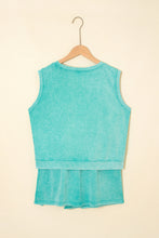 Load image into Gallery viewer, Mint Green 2 Pieces Mineral Wash Cotton Tank Top Lined Split Skirt Set
