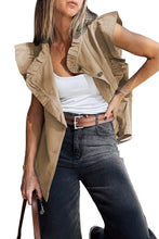 Load image into Gallery viewer, Pale Khaki Ruffled Patchwork Denim Jacket Vest
