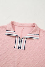 Load image into Gallery viewer, Light Pink Contrast Striped Collar Patchwork Textured Half Sleeve Blouse
