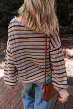 Load image into Gallery viewer, Multicolour Striped Knitted Drop Shoulder Round Neck Sweater
