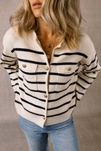 Load image into Gallery viewer, Black Stripe Flap Pocket Buttoned Cardigan Sweater
