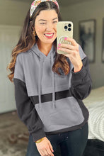 Load image into Gallery viewer, Gray Textured Color Block Kangaroo Pocket Drop Shoulder Hoodie
