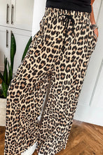 Load image into Gallery viewer, Parchment Leopard Drawstring Elastic Waistband Flowy Wide Leg Pants
