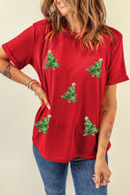 Load image into Gallery viewer, Red Sequined Christmas Tree Graphic Crewneck T Shirt
