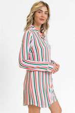 Load image into Gallery viewer, Pink Stripe Christmas Long Sleeve Shirt Style Lounge Dress
