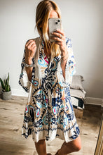 Load image into Gallery viewer, White Printed Tribal Bracelet Sleeve Buttoned Mini Dress
