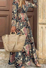 Load image into Gallery viewer, Black Floral Print V Neck Wrap High Waist Maxi Dress
