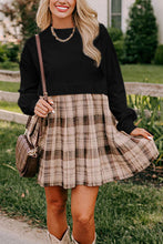 Load image into Gallery viewer, Black Plaid Patchwork High Waist Sweatshirt Mini Dress

