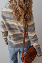 Load image into Gallery viewer, Gray Stripe Color Block Ribbed Edge Round Neck Sweater
