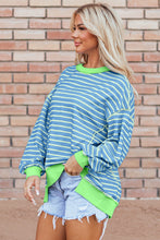 Load image into Gallery viewer, Sky Blue Stripe Contrast Trim High Low Pullover Tunic Sweatshirt
