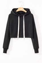 Load image into Gallery viewer, Black Solid Drop Shoulder Drawstring Cropped Hoodie
