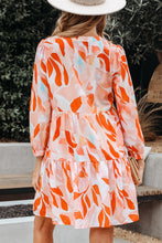 Load image into Gallery viewer, Orange Abstract Print Split Neck Long Sleeve Dress
