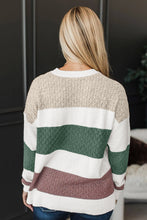 Load image into Gallery viewer, Green Mixed Texture Knit Striped Color Block Loose Sweater
