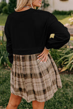Load image into Gallery viewer, Black Plaid Patchwork High Waist Sweatshirt Mini Dress
