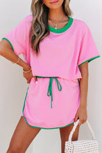 Load image into Gallery viewer, Bonbon Colorblock Edge Drop Shoulder T Shirt and Skort 2Pcs Set

