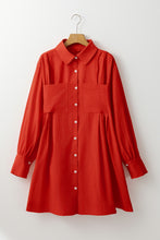 Load image into Gallery viewer, Tomato Red Bishop Sleeve Button Up Pleated Mini Shirt Dress
