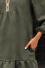 Load image into Gallery viewer, Dearlove Jungle Green Quarter Zip Collar Bracelet Sleeve Textured Mini Dress
