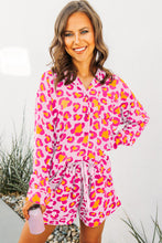Load image into Gallery viewer, Pink Leopard Print Long Sleeve Shirt and Shorts Pajama Set

