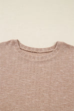 Load image into Gallery viewer, Dark Khaki Ribbed Balloon Sleeve Pullover Top and Biker Knitted Short Set
