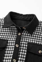 Load image into Gallery viewer, Black Houndstooth Corduroy Patchwork Flap Pocket Shacket
