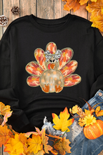 Load image into Gallery viewer, Black Thanksgiving Turkey Graphic Drop Shoulder Sweatshirt
