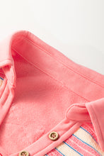Load image into Gallery viewer, Pink Stripe Buttoned V Neck Collared Drop Shoulder Top
