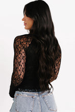 Load image into Gallery viewer, Black Sheer Lace Long Sleeve Slim Henley Top
