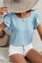 Load image into Gallery viewer, Mist Blue Solid Color Ruffled Short Sleeve Casual Blouse
