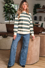 Load image into Gallery viewer, Khaki Stripe Crew Neck Drop Shoulder Pullover Sweatshirt
