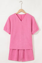 Load image into Gallery viewer, Pink Textured V Neck T Shirt and Shorts Set
