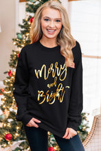 Load image into Gallery viewer, Black Merry &amp; Bright Letter Print Pullover Sweatshirt
