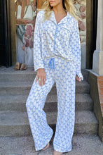 Load image into Gallery viewer, Sky Blue Bow Print Long Sleeve Shirt and Pants Soft Pajama Set
