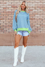 Load image into Gallery viewer, Sky Blue Stripe Contrast Trim High Low Pullover Tunic Sweatshirt

