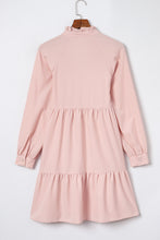 Load image into Gallery viewer, Pink Frilled Stand Collar Long Sleeve Ruffle Dress

