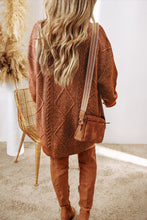 Load image into Gallery viewer, Coffee Cable Knit Drop Shoulder Loose Fit Sweater Dress
