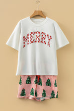 Load image into Gallery viewer, Pink Checkered MERRY Graphic Christmas Tree Print Short Lounge Set
