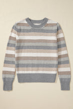 Load image into Gallery viewer, Gray Stripe Color Block Ribbed Edge Round Neck Sweater
