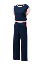 Load image into Gallery viewer, Navy Blue Color Block Detail Casual Two-piece Set
