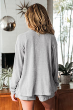 Load image into Gallery viewer, Light Grey 3 Pieces Rib Crop Camisole Matching Shorts Lounge Set with Cardigan
