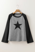 Load image into Gallery viewer, High Waffle Knit Colorblock Star Patch Graphic Raglan Top
