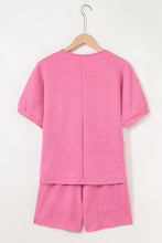 Load image into Gallery viewer, Pink Textured V Neck T Shirt and Shorts Set
