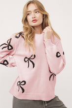 Load image into Gallery viewer, Light Pink Bow Pattern Knitted Loose Fit Sweater
