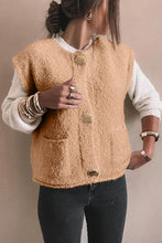Load image into Gallery viewer, Light French Beige Big Button Accent Fuzzy Pocket Vest
