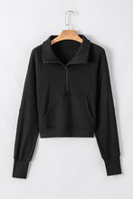 Load image into Gallery viewer, Black Fleece Lined Zip Up Stand Collar Thumbhole Sleeve Sweatshirt
