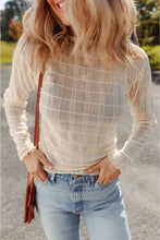 Load image into Gallery viewer, White Sheer Plaid Mesh Lettuce Trim Slim Fit Long Sleeve Top
