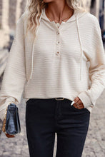 Load image into Gallery viewer, Apricot Solid Textured Drawstring Henley Hoodie
